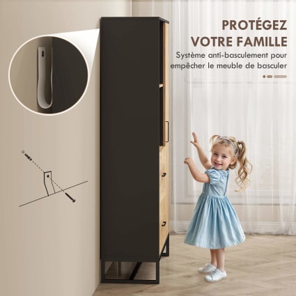 Buffet Rangement HOMCOM 120x40x70 Cm - Noir Et Bois Clair, 3 Portes, 2 étagères Réglables, 50 Kg Max - 3