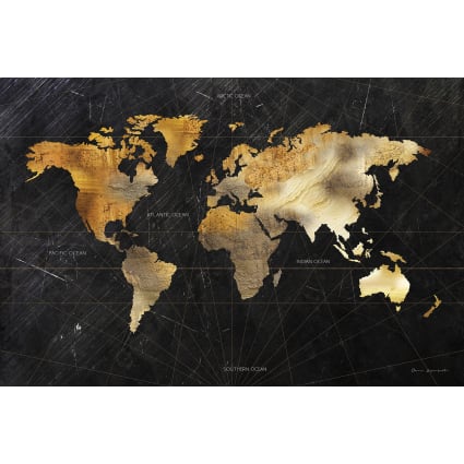 Mapa Del Mundo Elegante En Oro – Lienzo Decorativo Para Salón Y Oficina (Impresión De Alta Calidad)