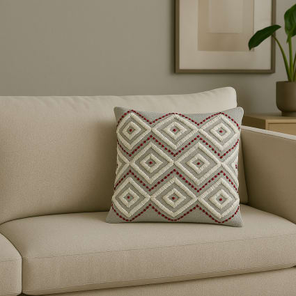 Kissenbezug aus Wolle 40x40, Cremefarben und Rot Diamond