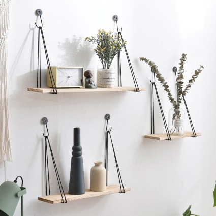 Vasemouh Set Di 3 Mensole Da Muro Pieghevoli In Legno E Metallo A Due Livelli - Design Rustico 40cm Per Camera Da Letto, Cucina E Studio - 9