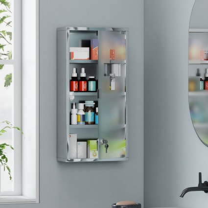 Jokey Armoire à Pharmacie Medi II Avec Serrure - Rangement Sécurisé 63x42x15 Cm Blanc Pour Salle De Bain