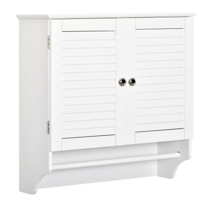 Meuble Mural Armoire De Salle De Bain Murale Armoire à Pharmacie 2 Portes Avec Porte-Serviettes Et Etagère Réglable Meuble De Rangement Suspendu Blanc/Gris