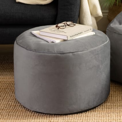 AGATHE - Tabouret Rond 41x41cm Velours Gris