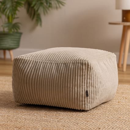 Sitzpouf, Fußhocker aus Cord, Beige Amara
