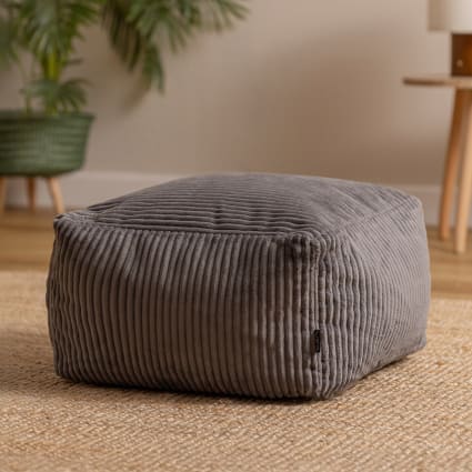Sitzpouf, Fußhocker aus Cord, Grau Amara