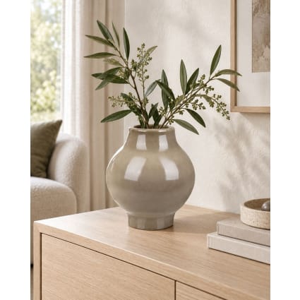 Blumenvase aus Keramik 31cm, beige Magan