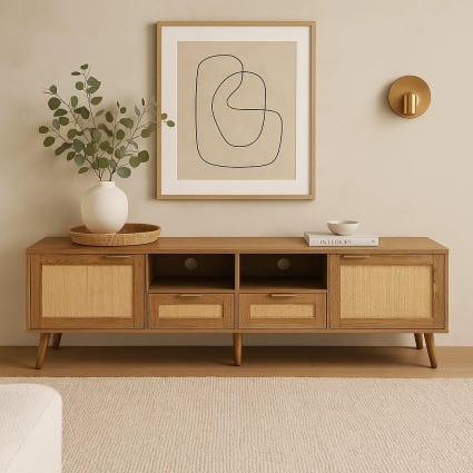 Mobile basso in legno con ante e cassetti in canna Maisons du Monde