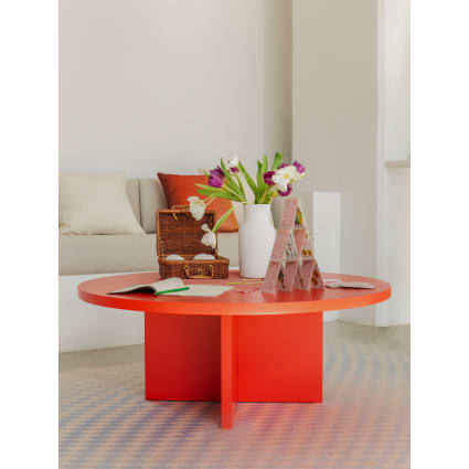 Runder Couchtisch, mit laminiertem 3 cm stark, Rot Llama, 100 cm Blockie-pausa