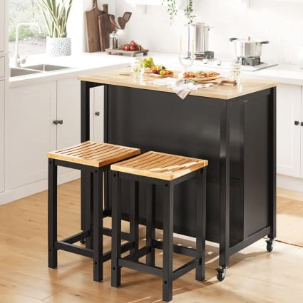 Isola Cucina Con Presa E Ruote FirFurd 135x60 Cm | Piano Pieghevole E Portacoltelli Per Organizzazione