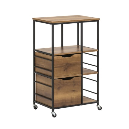 Desserte en bois à roulettes cardre en métal avec 2 tiroirs