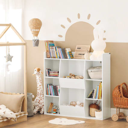 Meuble De Rangement Pour Enfant Sweeek Sora - 6 Bacs En Plastique Amovibles Couleur Moutarde/taupe - Dimensions 97,5x29,4x21 Cm