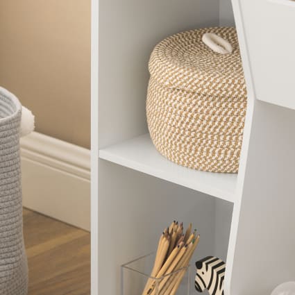 Meuble De Rangement Enfant Sweeek Sora - 6 Bacs Plastique Amovibles (moutarde/taupe), Dimensions 81,5x30x89 Cm