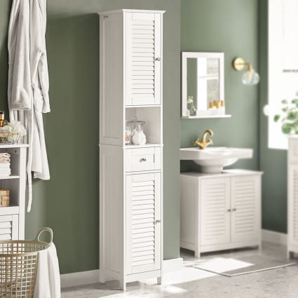 Badschrank mit 1 offenem Fach und Türen Holz Weiß