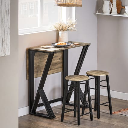 Tavolo pieghevole con sgabelli marrone e nero in metallo e mdf