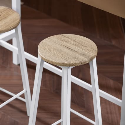 Set Mesa Alta De Bar Con 2 Taburetes - 108x48x91 Cm, Tablero Natural Y Estructura Blanca, Ideal Para Cocinas Pequeñas