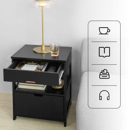 UEV Comodino Set di 2, Tavolino con Cassetti in Legno, Comodino Piccolo