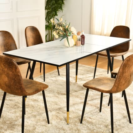 Tavolo Da Pranzo Allungabile Bianco Effetto Marmo – 140-180 Cm, Piano 30 Mm, Per 4-8 Persone, Gamba A T, Stabile