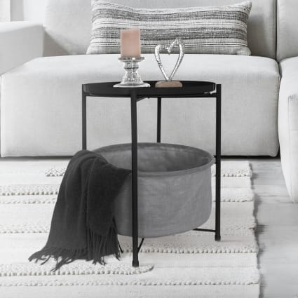 Set Di 2 Tavolini Rotondi In Metallo Nero - Stile Classico Con Base A Colonna, Per Soggiorno O Balcone - copertina