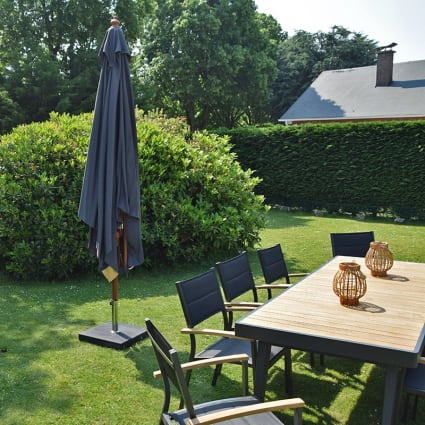 Parasol Droit Bois Taupe 3x3 M Gecko Jardin — Toile Polyester Déperlante — Système Corde/poulie — Sans Pied - 9