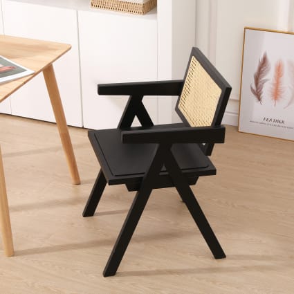 Sedia in legno e rattan nera Maisons du Monde