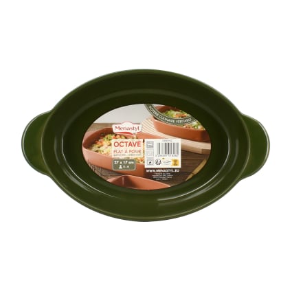 PLAT FOUR émaillé vert ovale ancien - Arts de la table