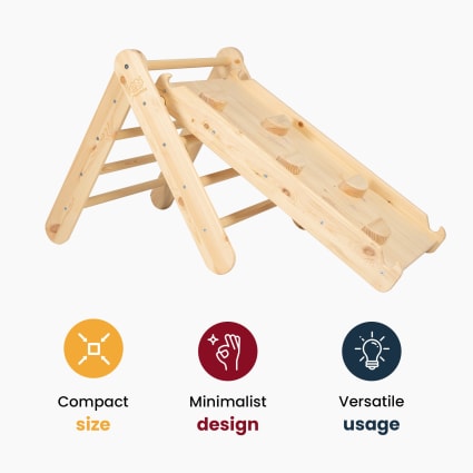 Triangolo Da Arrampicata Con Scivolo Per Bambini - Struttura In Legno Naturale, Rampa Regolabile, Per Interni Da 1 Anno In Su