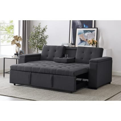 Canapé Droit Convertible 3 Places Lars En Tissu Gris Foncé - Canapé
