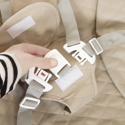 Chaise haute avec transat cuir grège inclinable en bois naturel