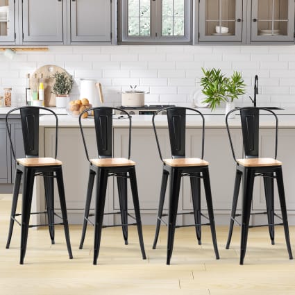 Tabouret De Bar En Métal Noir Mat Style Industriel - Avec Dossier Haut 76 Cm 84682688