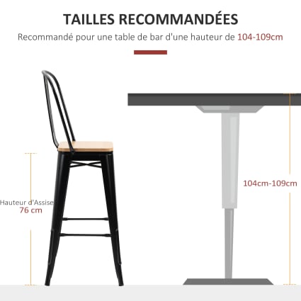 Lot De 2 Tabourets De Bar HOMCOM - Style Industriel, Repose-pieds, Assise Rembourrée - Dimensions 45x77 Cm, Noir