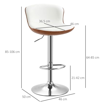 Tabourets De Bar Réglables Avec Dossier - Lot De 2, Blanc, Hauteur 60-80 Cm - Style Moderne Pour Cuisine, Salon - 9