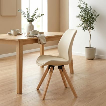 2er Set Stühle mit Holzgestell und Sitz aus Kunstleder creme Luna