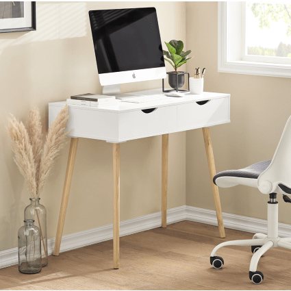 Bureau D'ordinateur Avec Tiroir Et Armoire FANTASK - 112x50x75 Cm En Bois, Blanc, Pour Bureau à Domicile
