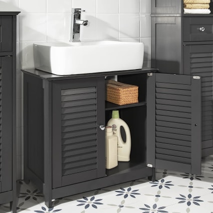 Meuble Sous Vasque TAMO 120 Cm - 2 Tiroirs, Gris Anthracite, Suspendu, MDF Mélaminé, Pour Salle De Bain Contemporaine