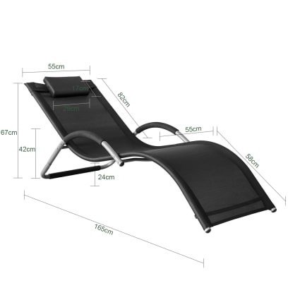 Sdraio Da Giardino Pieghevole - Lettino Con Cuscino Poggiatesta, Nero | Ideale Per Sole, Spiaggia, Piscina | Tessuto Traspirante E Design Moderno