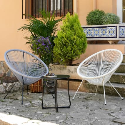 Sillón de jardín Acapulco de rattan PE blanco de 72x77x84 cm
