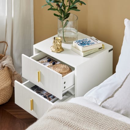 Comodino Con 2 Cassetti - Dimensioni 40x40x42 Cm, In MDF, Colore Grigio, Per Camera Da Letto E Soggiorno