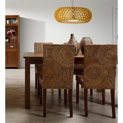 Set di sedie in legno di mogano marrone e rattan beige Rattan