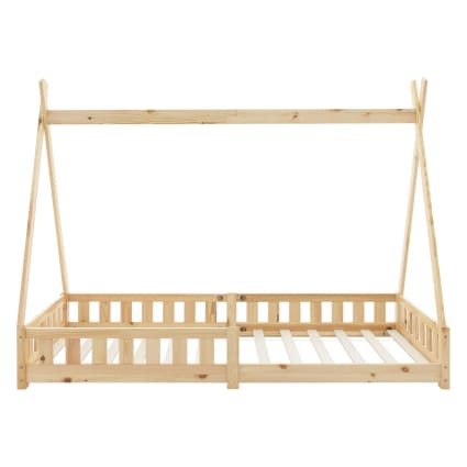 Lettino Bambino In Legno Di Pino 160x200cm - Con Protezione Anticaduta - Design Casetta
