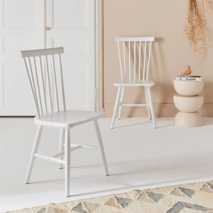 2er-Set weiße Stühle mit Sprossen aus Hevea-Holz Romie