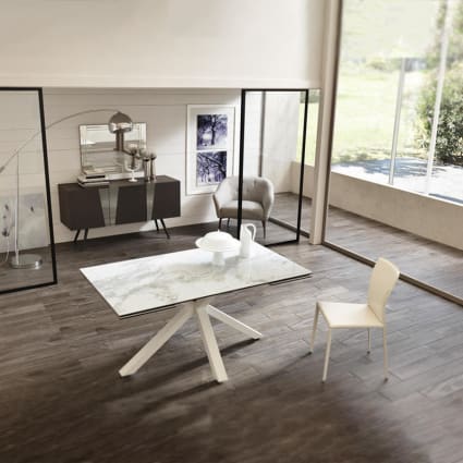 Tavolo allungabile piano vetro temperato Bianco posti cm 240x90