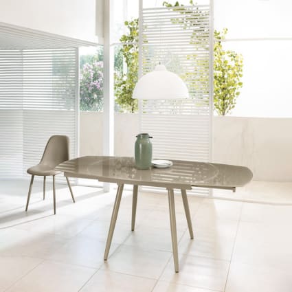 Tavolo pranzo allungabile vetro temperato Tortora posti cm182x80