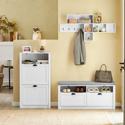 Schuhschrank schmal mit 2 Klappen MDF Weiß