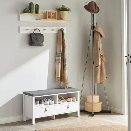 Perchero de pared con ganchos y estante madera beige Maisons