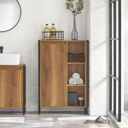 Mobiletto portaoggetti con 4 cassetti anta in legno bianco e marrone