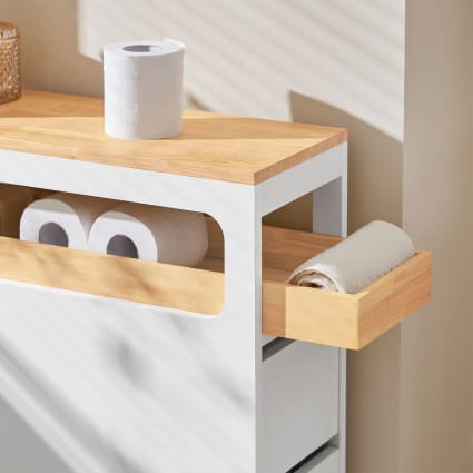 Nischenregal mit 3 Schubladen und 1 abnehmbaren Tablett MDF Weiß