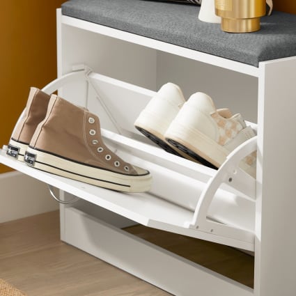 Banco Zapatero Con Asiento Y Almacenamiento - Madera Original, 100x30x69.5 Cm - Estantes Extraíbles Y Cajón Abatible - Para Recibidor O Pasillo