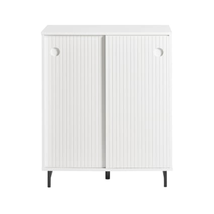Meuble de rangement effet bois blanc avec ports