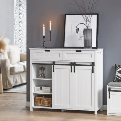 Sideboard mit Schiebetüren und 2 Schubladen MDF PB Weiß