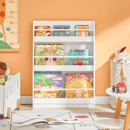 Kinderregal mit 3 Ablagen für Bücher und Deko Kinderzimmer MDF Weiß